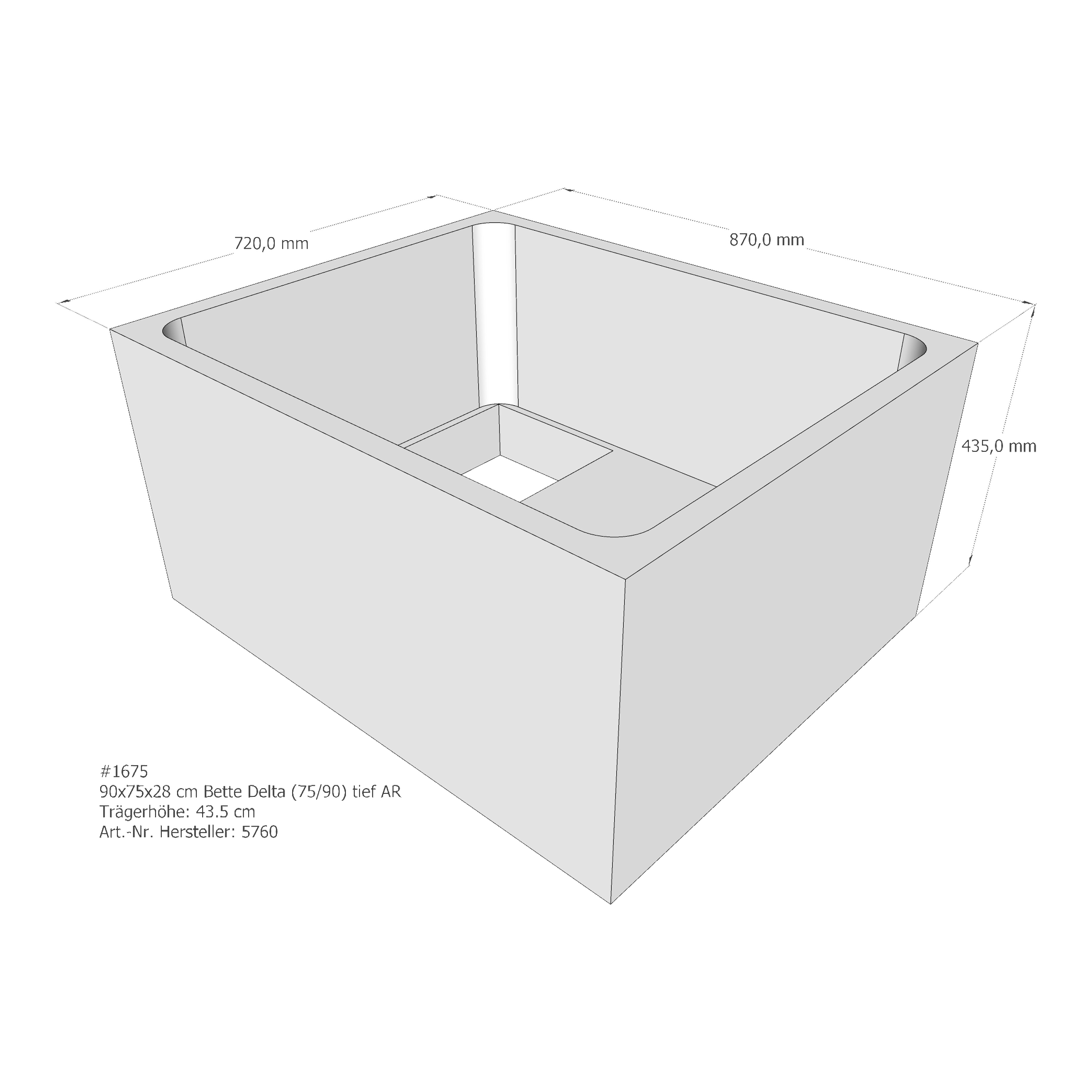 Duschwannenträger für Bette Delta (tief) 90 × 75 × 28 cm Breite: 75 cm / Länge: 90 cm Duschwannenträger für Bette Delta (tief) 90 × 75 × 28 cm Breite: 75 cm / Länge: 90 cm