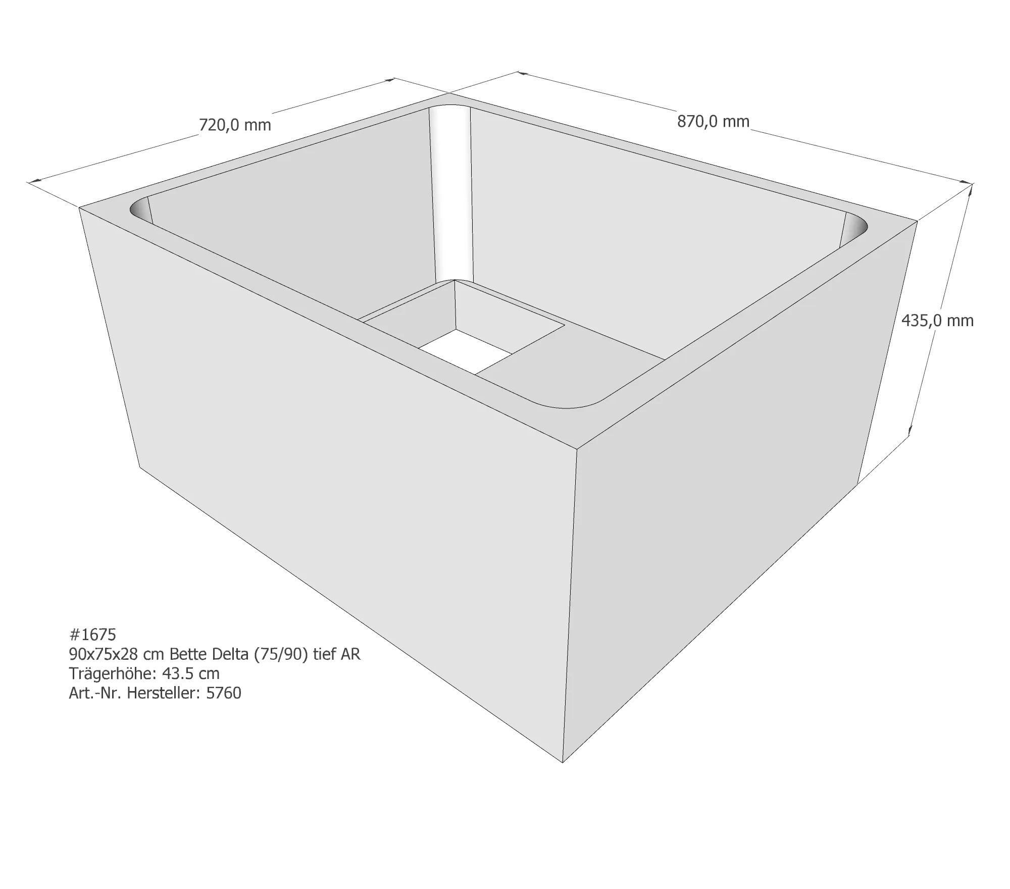 Duschwannenträger für Bette Delta (tief) 90 × 75 × 28 cm Breite: 75 cm / Länge: 90 cm Duschwannenträger für Bette Delta (tief) 90 × 75 × 28 cm Breite: 75 cm / Länge: 90 cm