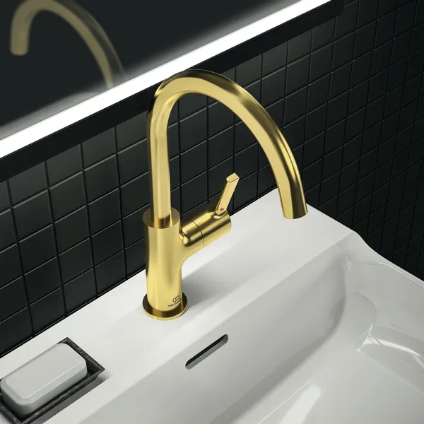 Ideal Standard Waschtischarmatur Joy, Brushed Gold, hoher Auslauf, Ausladung 169 mm, Auslaufhöhe 221 mm