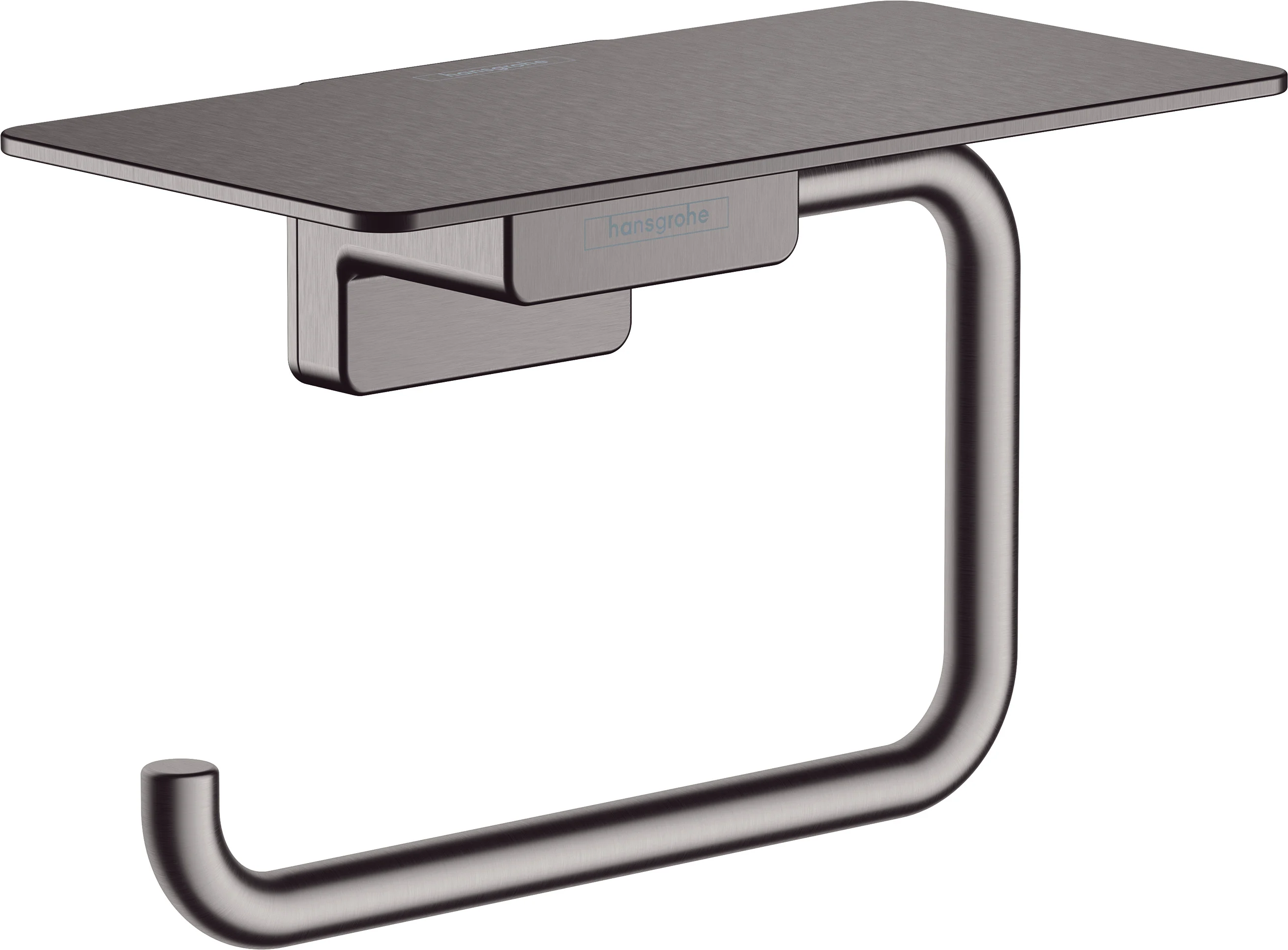 Hansgrohe AddStoris Q Papierrollenhalter mit Ablage, Brushed Black Chrome, Wandmontage, 150 mm Ablagefläche