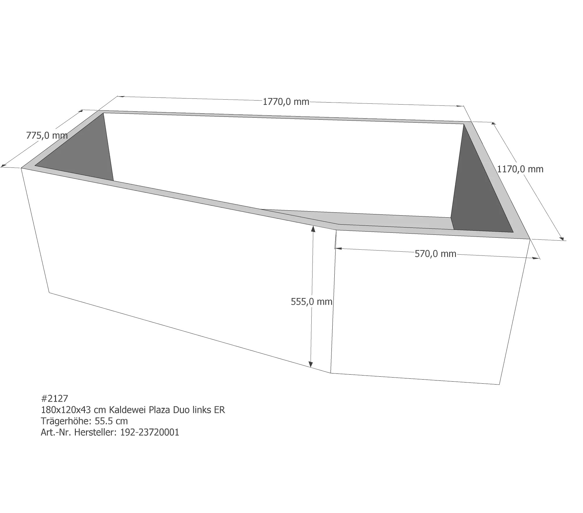 Badewannenträger für Kaldewei Plaza Duo links links 180 × 120 × 43 cm Ausführung: links
