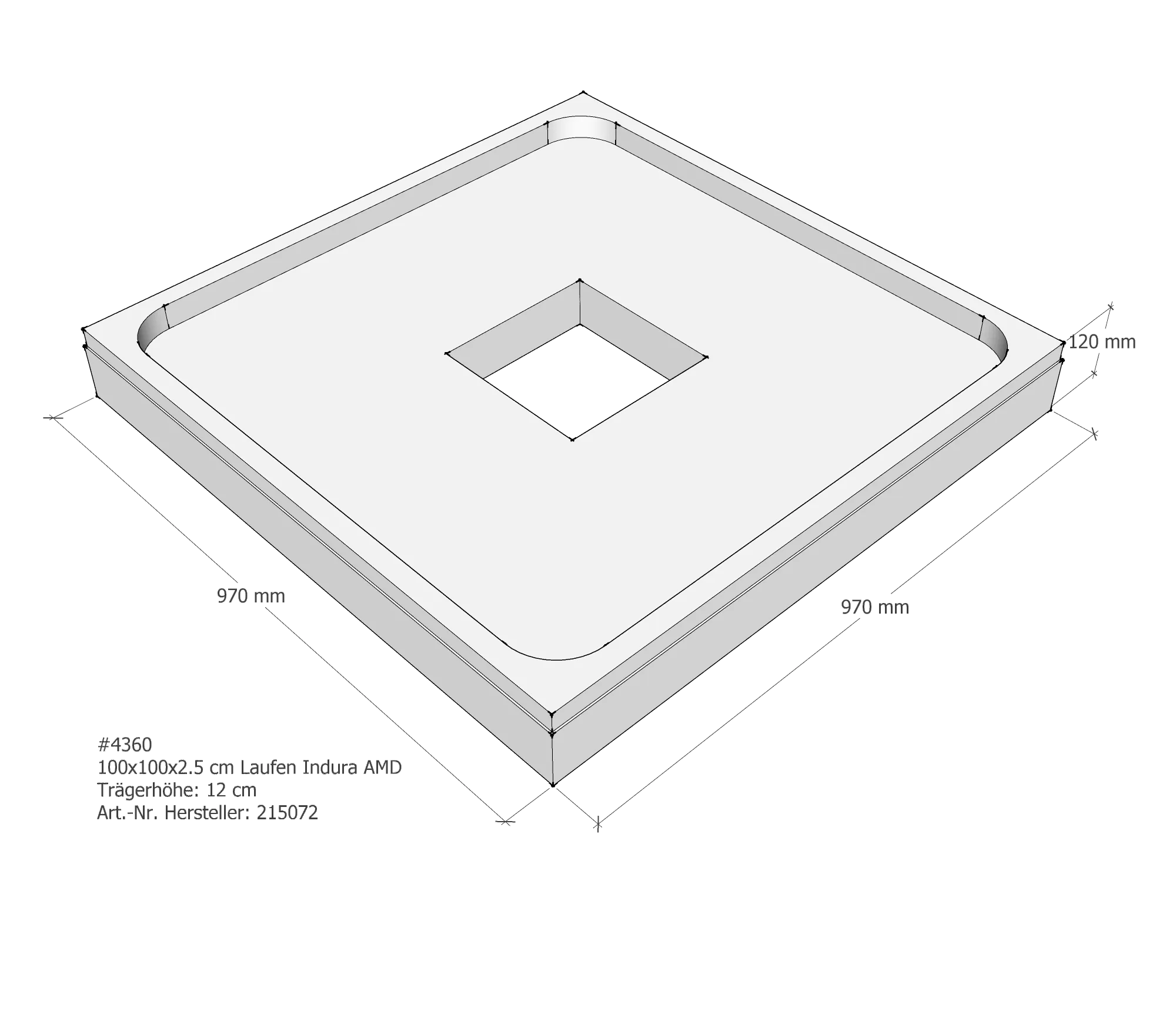 Duschwannenträger passend für Laufen Indura 100 × 100 × 2,5 cm Duschwannenträger passend für Laufen Indura 100 × 100 × 2,5 cm