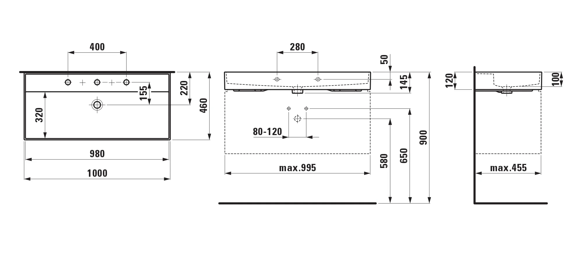 Waschtisch Kartell • 460x1000x145 1 Hahnloch mit Überlauf Standardablauf weiß Waschtisch Kartell • 460x1000x145 1 Hahnloch mit Überlauf Standardablauf weiß
