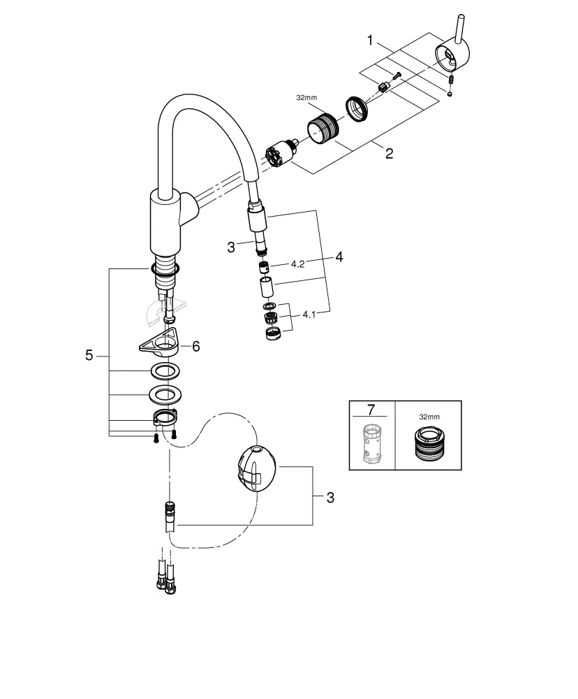 Einhand-Spültischbatterie Concetto 32663_3, hoher Auslauf, Einlochmontage, herausziehbare Laminarbrause, getrennte innenliegende Wasserwege – kein Kontakt mit Blei oder Nickel, eigensicher, chrom