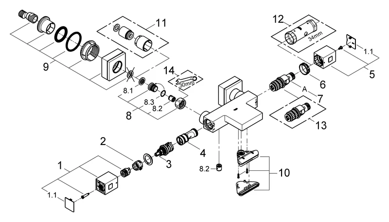 Thermostat-Wannenbatterie Grohtherm Cube 34497, Wandmontage, eigensicher, chrom Thermostat-Wannenbatterie Grohtherm Cube 34497, Wandmontage, eigensicher, chrom