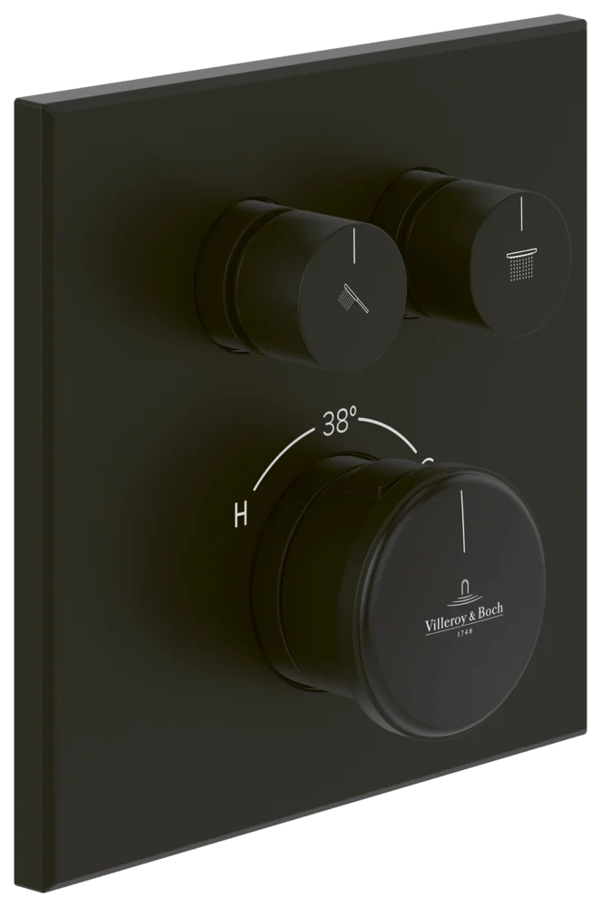 Villeroy & Boch Unterputz-Thermostat Vea, Matt Black, 157x45x157 mm, Zweiwege-Mengenregulierung mit ViPush-Technologie