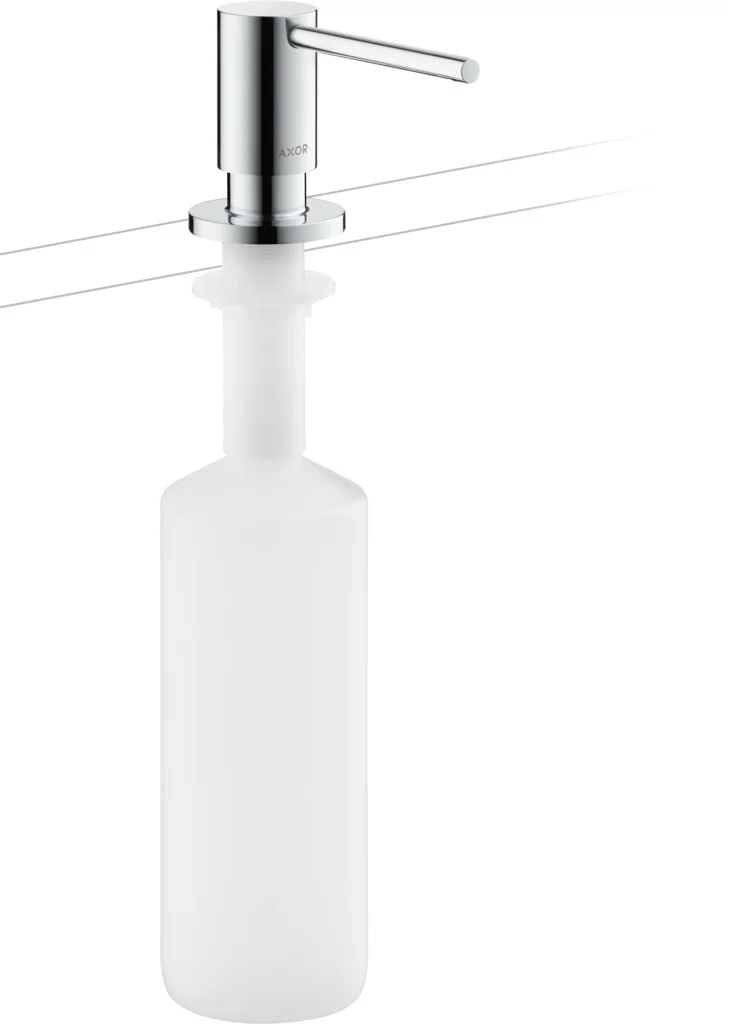 Hansgrohe AXOR Uno Spülmittelspender Chrom, Ausladung 91 mm, Metall, korrosionsbeständiges Auslaufrohr, Flascheninhalt 500 ml, Dosiermenge 2 ml, für Einbau in Arbeitsplatten bis 55 mm, einfache Montage ohne Werkzeug Hansgrohe AXOR Uno Spülmittelspender Chrom, Ausladung 91 mm, Metall, korrosionsbeständiges Auslaufrohr, Flascheninhalt 500 ml, Dosiermenge 2 ml, für Einbau in Arbeitsplatten bis 55 mm, einfache Montage ohne Werkzeug