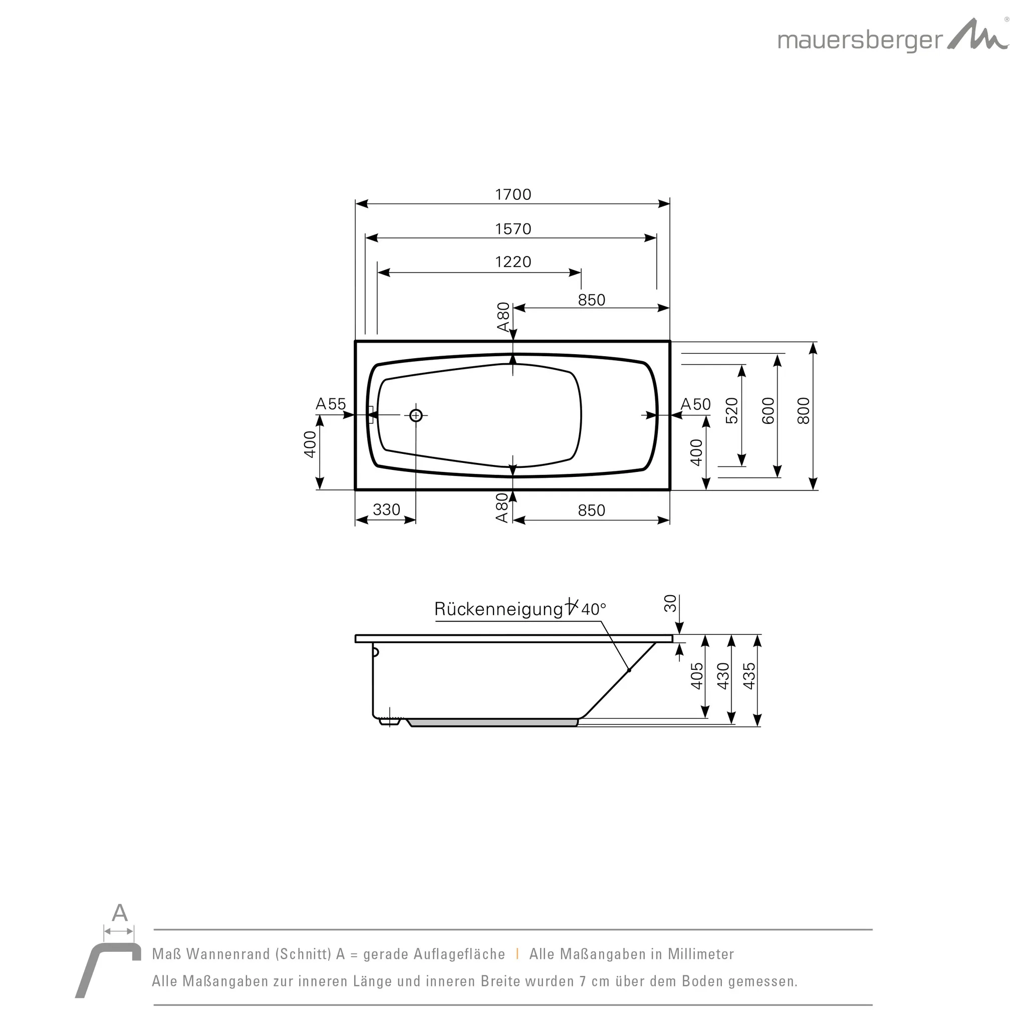 Mauersberger ceraria Acryl-Badewanne Rechteckform ceraria 170⁄80 weiß Mauersberger ceraria Acryl-Badewanne Rechteckform ceraria 170⁄80 weiß