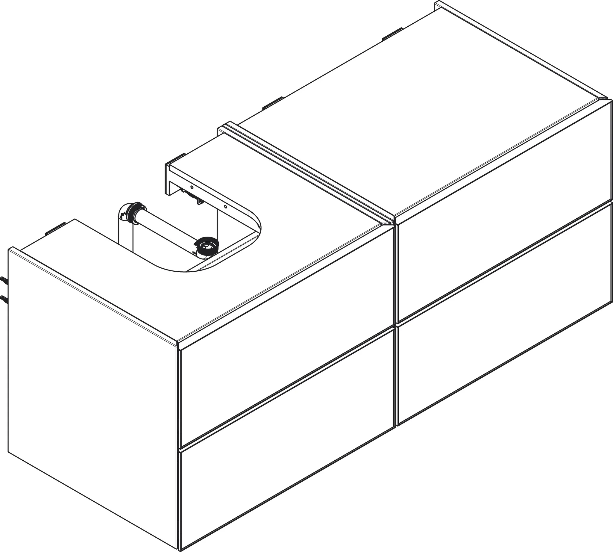 Xevolos E Waschtischunterschrank Mattweiß 1370/550 mit 4 Schubkästen für Konsolen mit Aufsatzwaschtisch geschliffen links Weiß Metallic