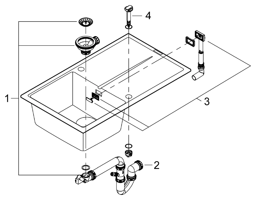 Kompositspüle K400 31640, mit Abtropffläche, Modell: K400 50-C 86/50 1.0 rev, Montageart: Standard-Einbauspüle, Maße: 860 x 500 mm, 1 Becken: 337 x 420 x 205 mm, granit schwarz