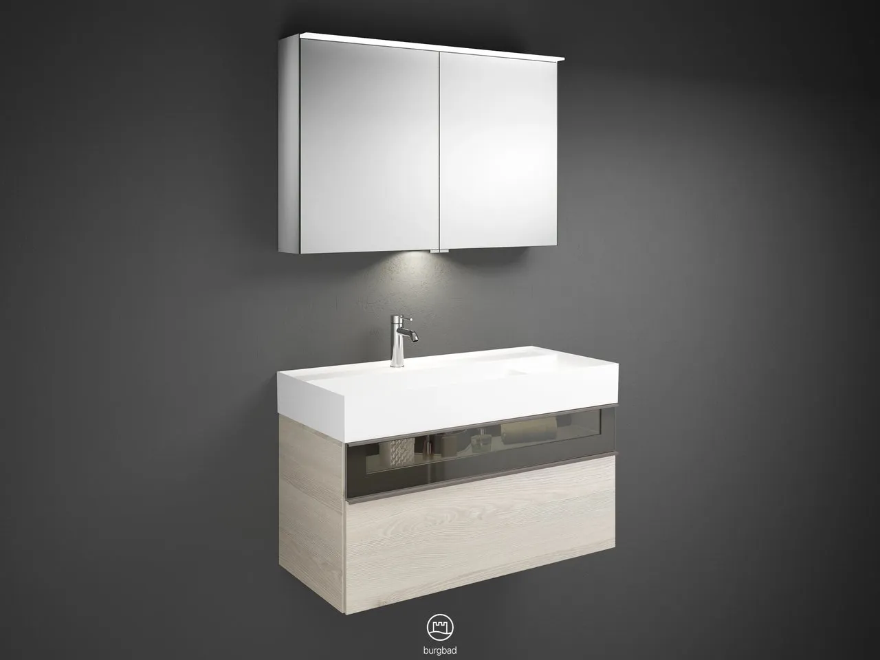 burgbad Yumo SFLA102 Badmöbelset Spiegelschrank mit Mineralguss-Waschtisch burgbad Yumo SFLA102 Badmöbelset Spiegelschrank mit Mineralguss-Waschtisch