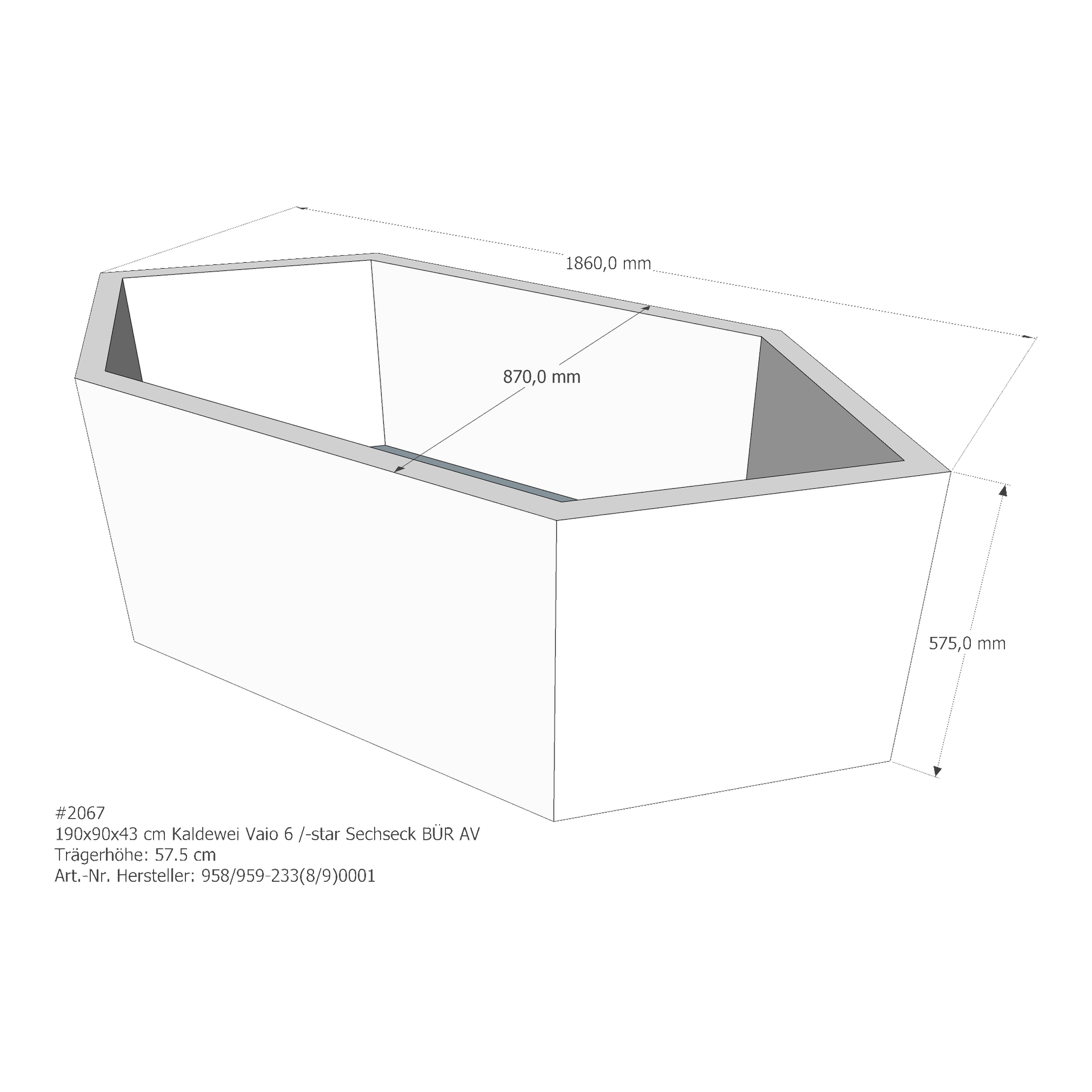 Badewannenträger für Kaldewei Vaio 6 /-Star 190 × 90 × 43 cm
