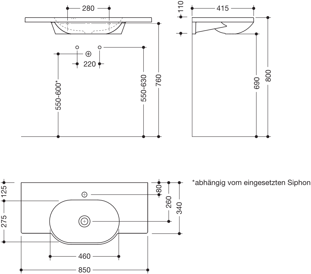 Wandwaschtisch 85 × 41,5 × 11 cm