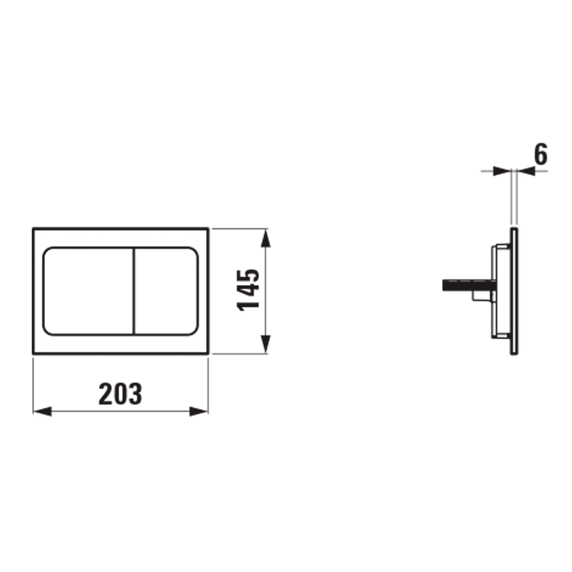 Betätigungsplatte AIR INEO 203x145x6, aus Kunsstoff, für Frontbetätigung oder Betätigung von oben, für Unterputz-Spülkasten mit Dual-Flush 2-Mengen-Spülsystem, auch für flächenbündigen Einbau geeignet, weiß