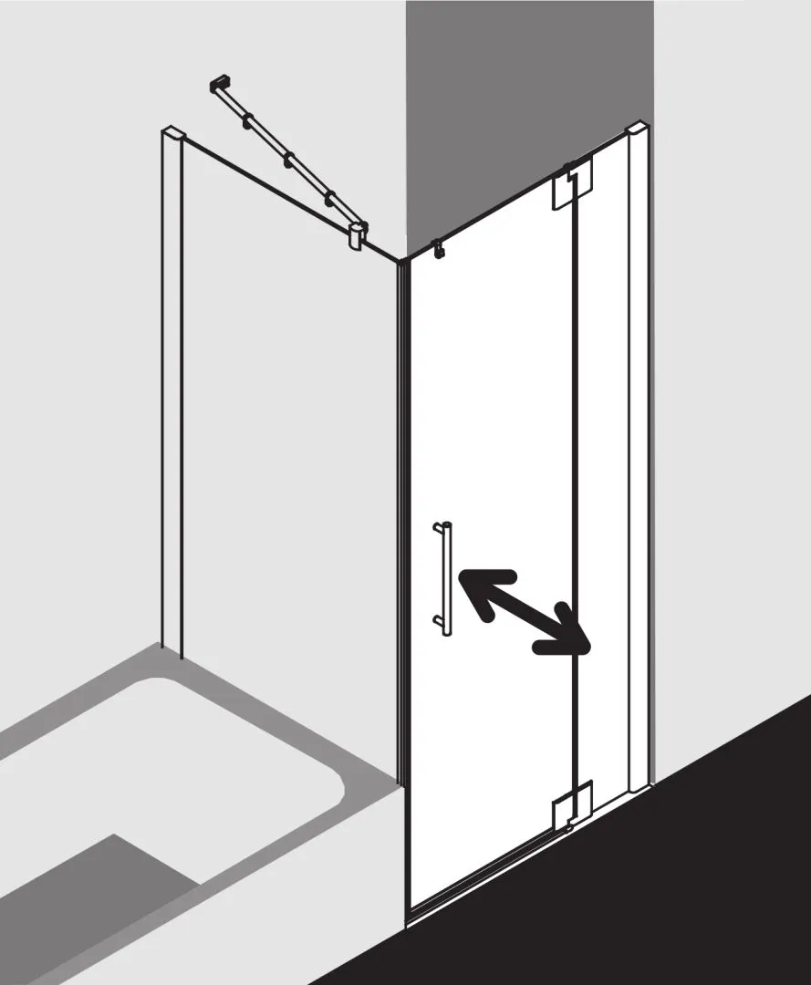 PASA XP PX1WR Pendeltür 1-flügelig mit Festfeld rechts, für Ecke, Höhe 2000 mm, Wanneneinbaumaß 1380-1410 / 1375-1405 mm, Breitenverstellmaß 1370-1400 mm, Glasaußenkante 1355-1385 mm, Farbe Silber Mattglanz, Glas ESG Klar