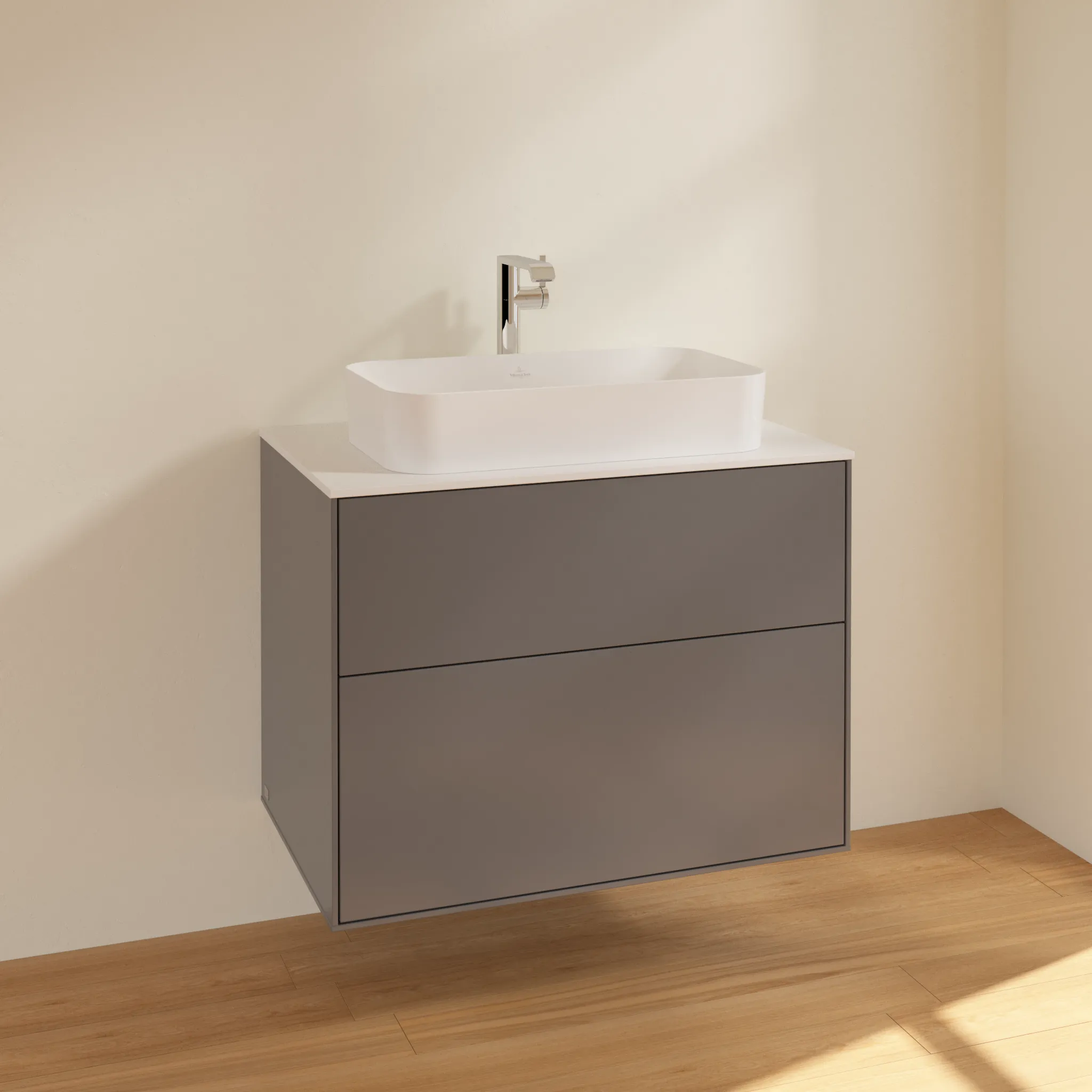 Villeroy & Boch Waschbeckenunterschrank Finion F22, Anthracite Matt Lacquer, 800 x 603 x 501 mm, mit SoftClosing und Push-to-open Funktion