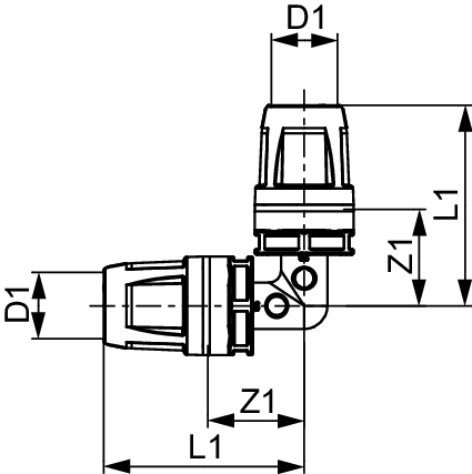 TECElogo-Push Winkelkupplung 90 Grad Dimension 40 × 40, PPSU