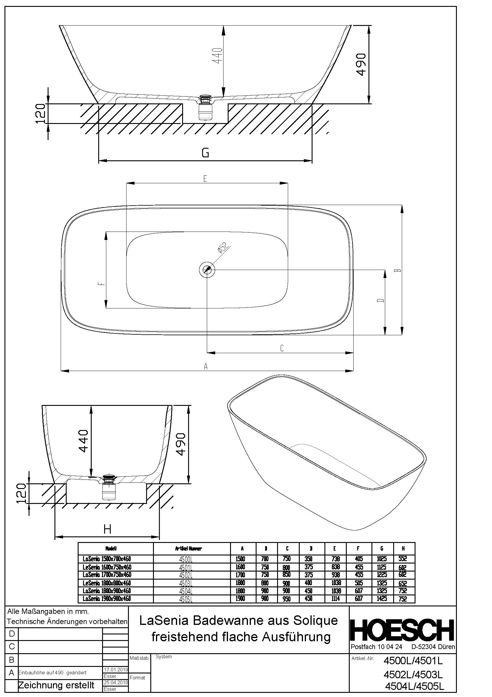 Hoesch Badewanne „Lasenia“ für barrierefreie Bäder freistehend oval 180 × 80 cm in Weiß