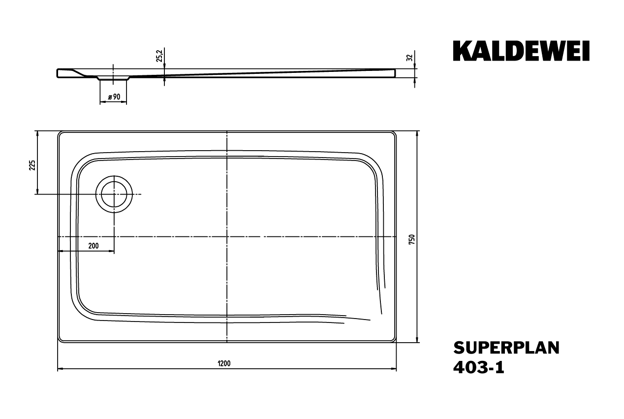 SUPERPLAN CLASSIC Duschwanne, Mod 403-1 750x1200mm alpinweiß