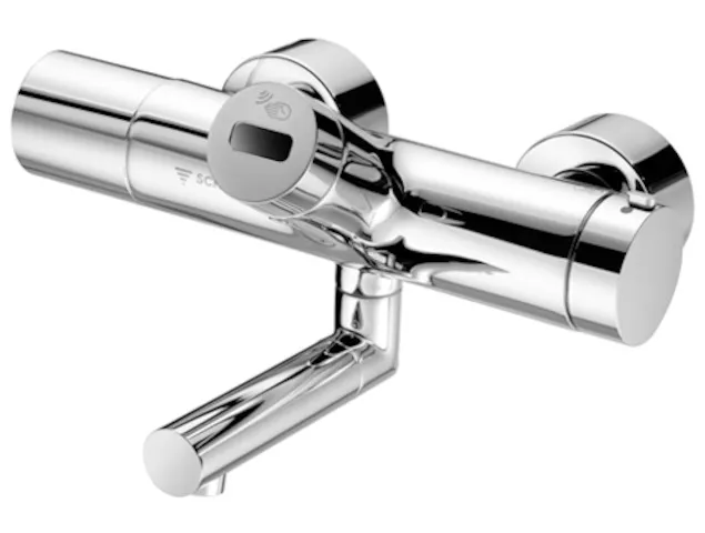 Aufputz-Waschtisch-Armatur VITUS VW-E-T, Mischwasser, Thermostat, Infrarot, 2 RFV, Batteriefach, Thermische Desinfektion mit SWS, 2x DN 15 G 1/2 AG, Ausladung bis Mitte Strahlregler: 270 mm, chrom Aufputz-Waschtisch-Armatur VITUS VW-E-T, Mischwasser, Thermostat, Infrarot, 2 RFV, Batteriefach, Thermische Desinfektion mit SWS, 2x DN 15 G 1/2 AG, Ausladung bis Mitte Strahlregler: 270 mm, chrom
