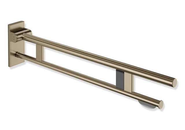 HEWI Stützklappgriff Duo System 900, Design A, Edelstahl PVD bronze gebürstet, Ausladung 900 mm, mit WC-Papierhalter und Funk-Spülauslösung, rechts HEWI Stützklappgriff Duo System 900, Design A, Edelstahl PVD bronze gebürstet, Ausladung 900 mm, mit WC-Papierhalter und Funk-Spülauslösung, rechts