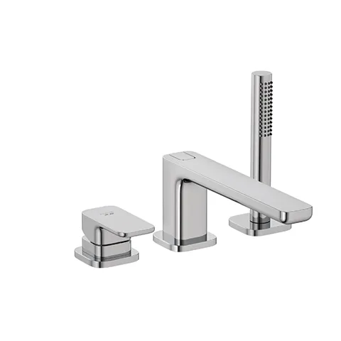 Kludi RENON 3-Loch Wannenfüll- und Brause-Armatur, chrom, DN 15, Einhebelmischer, herausziehbare Brause, automatische Umstellung, geschlossener Metallhebel, M24 Strahlregler