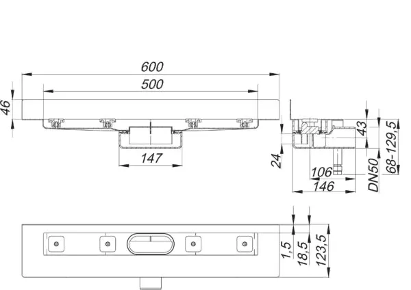 Duschrinne CeraLine Nano W 500 mm, DN 50 Duschrinne CeraLine Nano W 500 mm, DN 50
