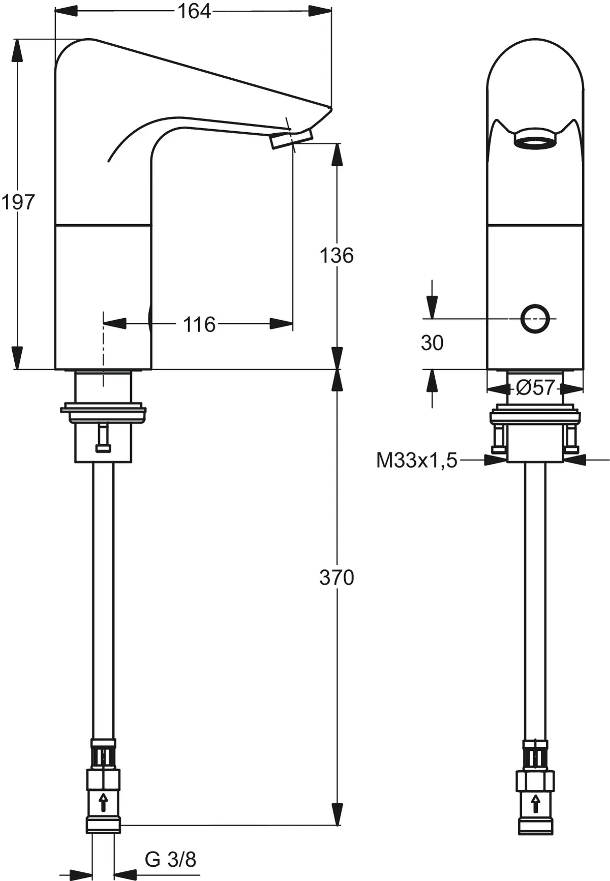 Sensor-Waschtischarmatur Ceraplus, ohne Misch, Netzbetrieben, Ausladung 116mm, Chrom Sensor-Waschtischarmatur Ceraplus, ohne Misch, Netzbetrieben, Ausladung 116mm, Chrom