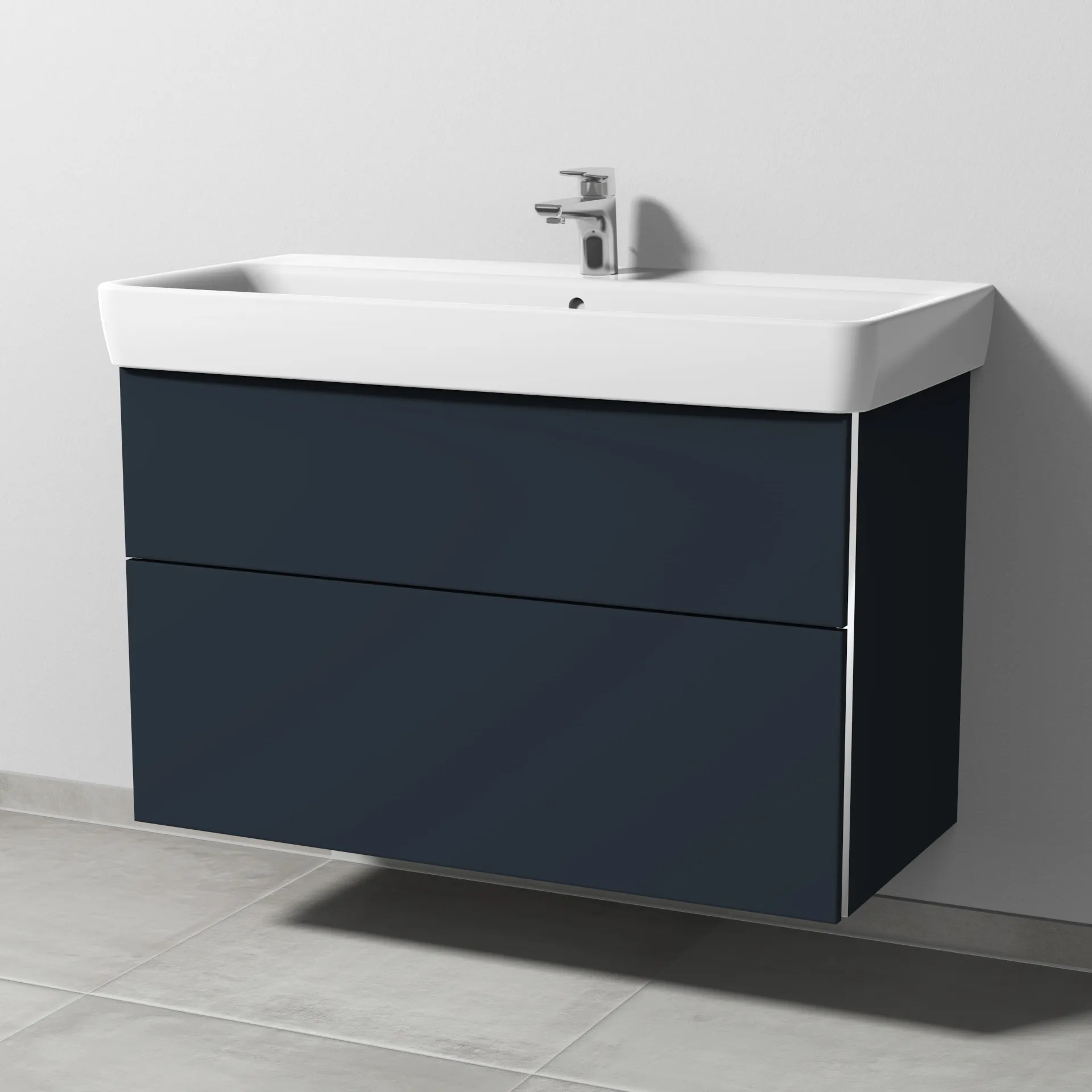 Sanipa Waschtischunterschrank „3way“ passend zu Keramik-Waschtische Renova Plan von Geberit 940 × 588 × 447 mm in Marine (matt), Becken mittig