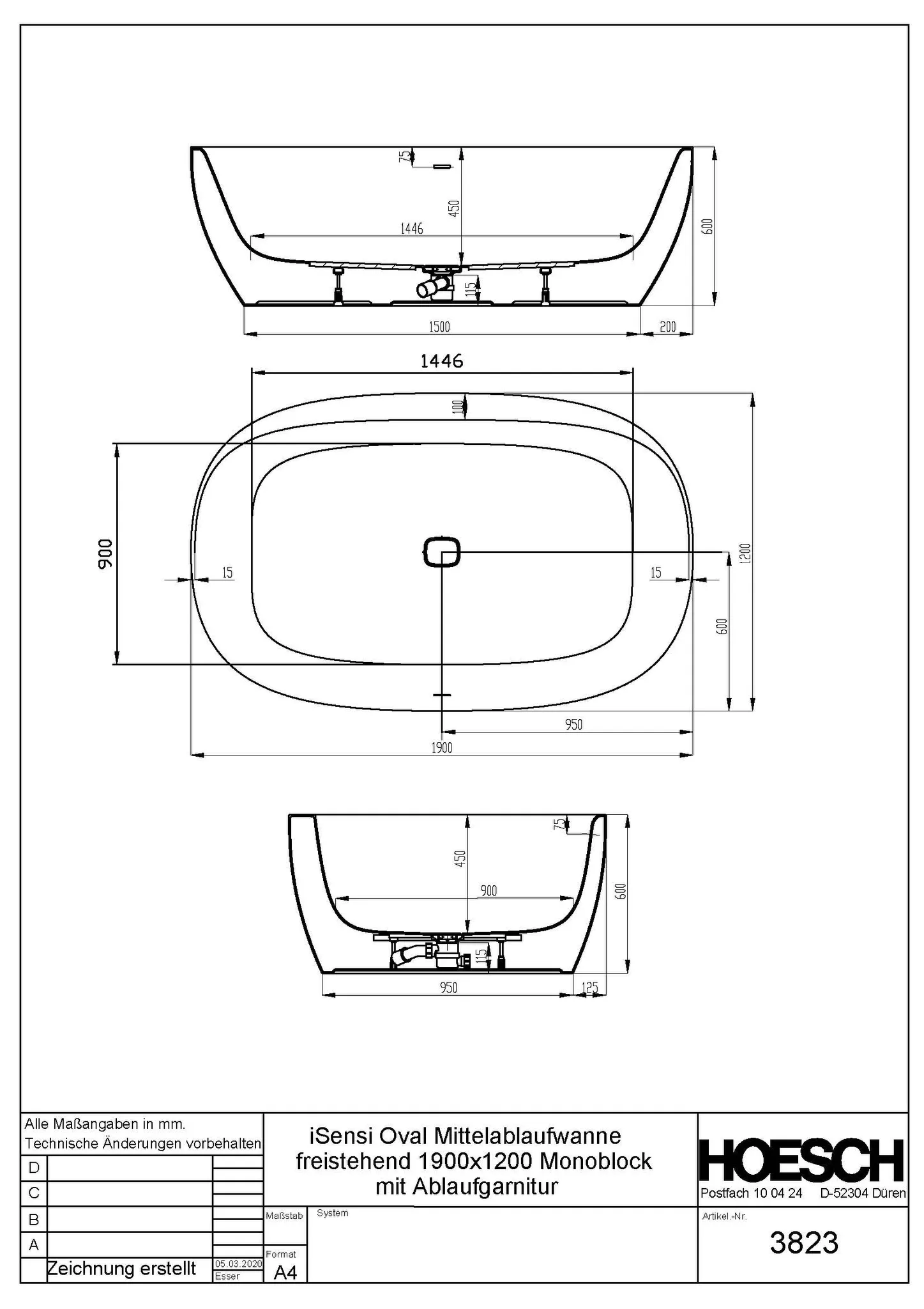 Hoesch iSensi Freistehende Badewanne aus Acryl, oval 1900x1200 mm, Monolith, BiColor Innen weiß glänzend und außen schwarz matt Hoesch iSensi Freistehende Badewanne aus Acryl, oval 1900x1200 mm, Monolith, BiColor Innen weiß glänzend und außen schwarz matt