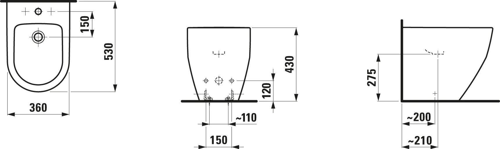 Standbidet PRO 530x360x430 1 Hahnloch ohne seitliches Loch für Wasseranschluss weiß