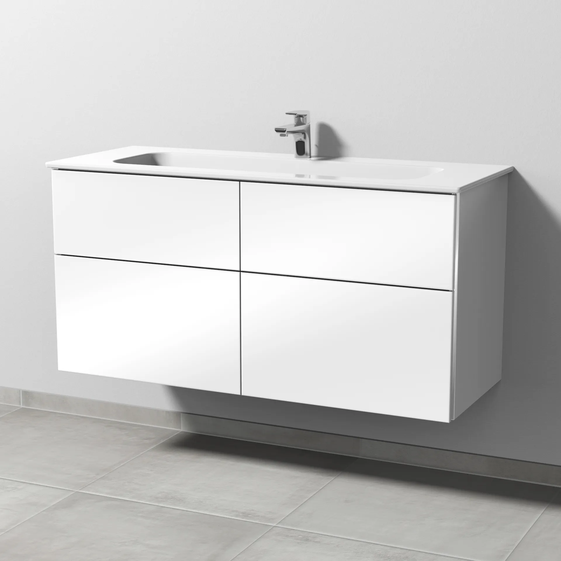 Sanipa Keramik-Waschtisch-Set mit Waschtischunterschrank „3way“ 117 × 46 × 58,2 cm in Weiß (glanz), mittig