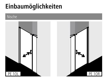 Kermi Duschtür Pendeltür 1-flügelig und Festfeld rechts für Nische und Ecke „PEGA“ Glas Klar, BV: 1390 - 1440 mm GAK: 1390 - 1415 mm WE: 1390 - 1440 mm H: 2000 mm