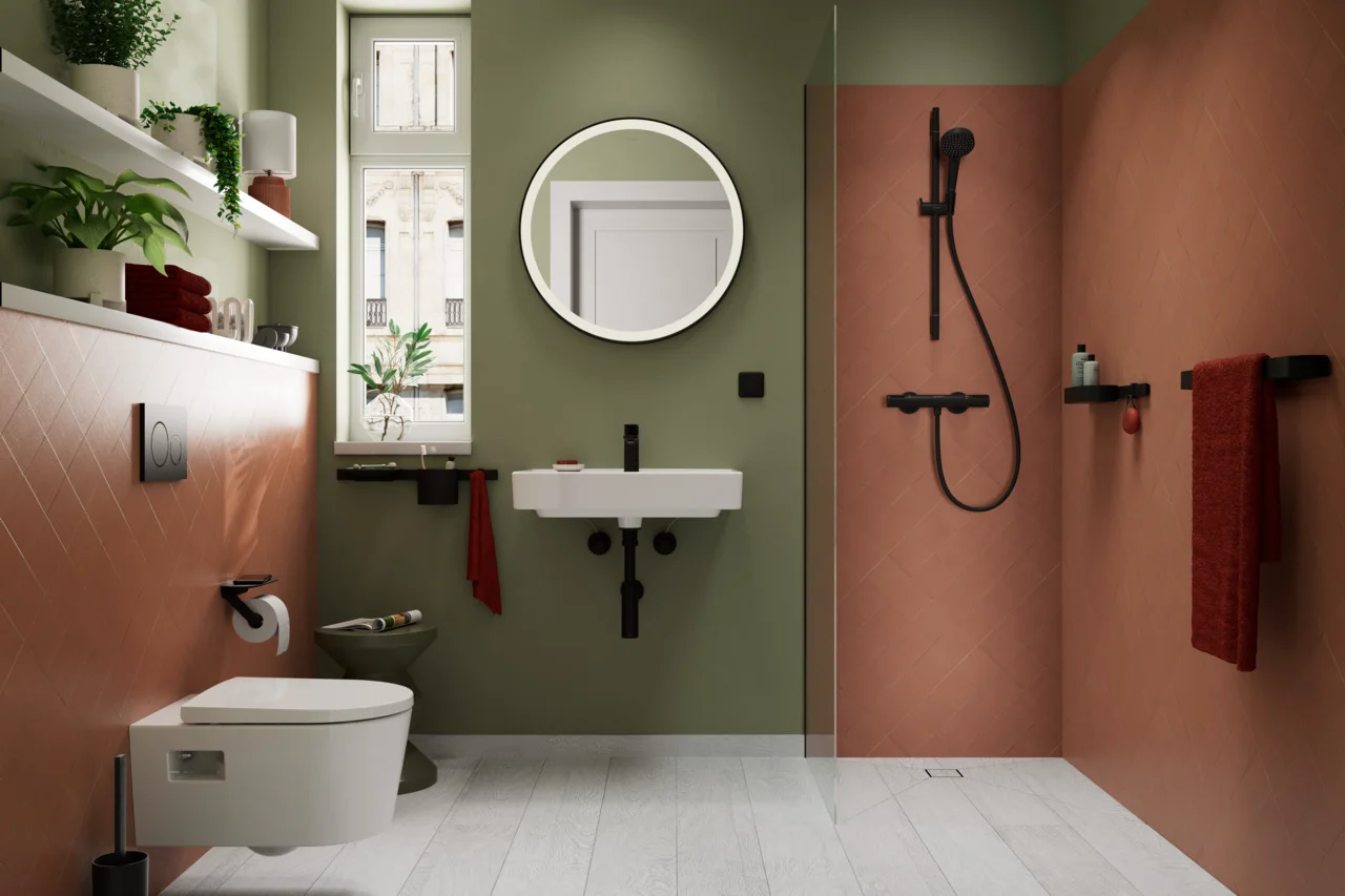 Hansgrohe Xarita Lite S Spiegel mit runder LED-Beleuchtung, mattschwarz, Maße 700 x 700 x 30 mm