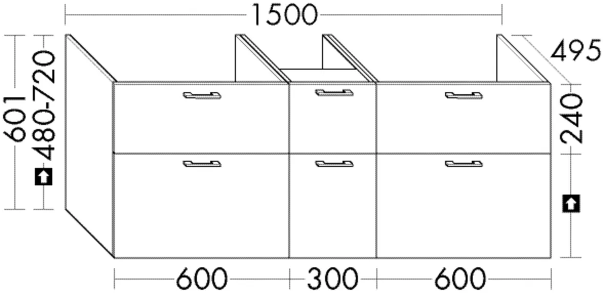 Waschtischunterschrank Sys30 von burgbad - 1500 mm breit, 495 mm tief, 601 mm hoch, für Mineralguss-Waschtisch M41 Waschtischunterschrank Sys30 von burgbad - 1500 mm breit, 495 mm tief, 601 mm hoch, für Mineralguss-Waschtisch M41