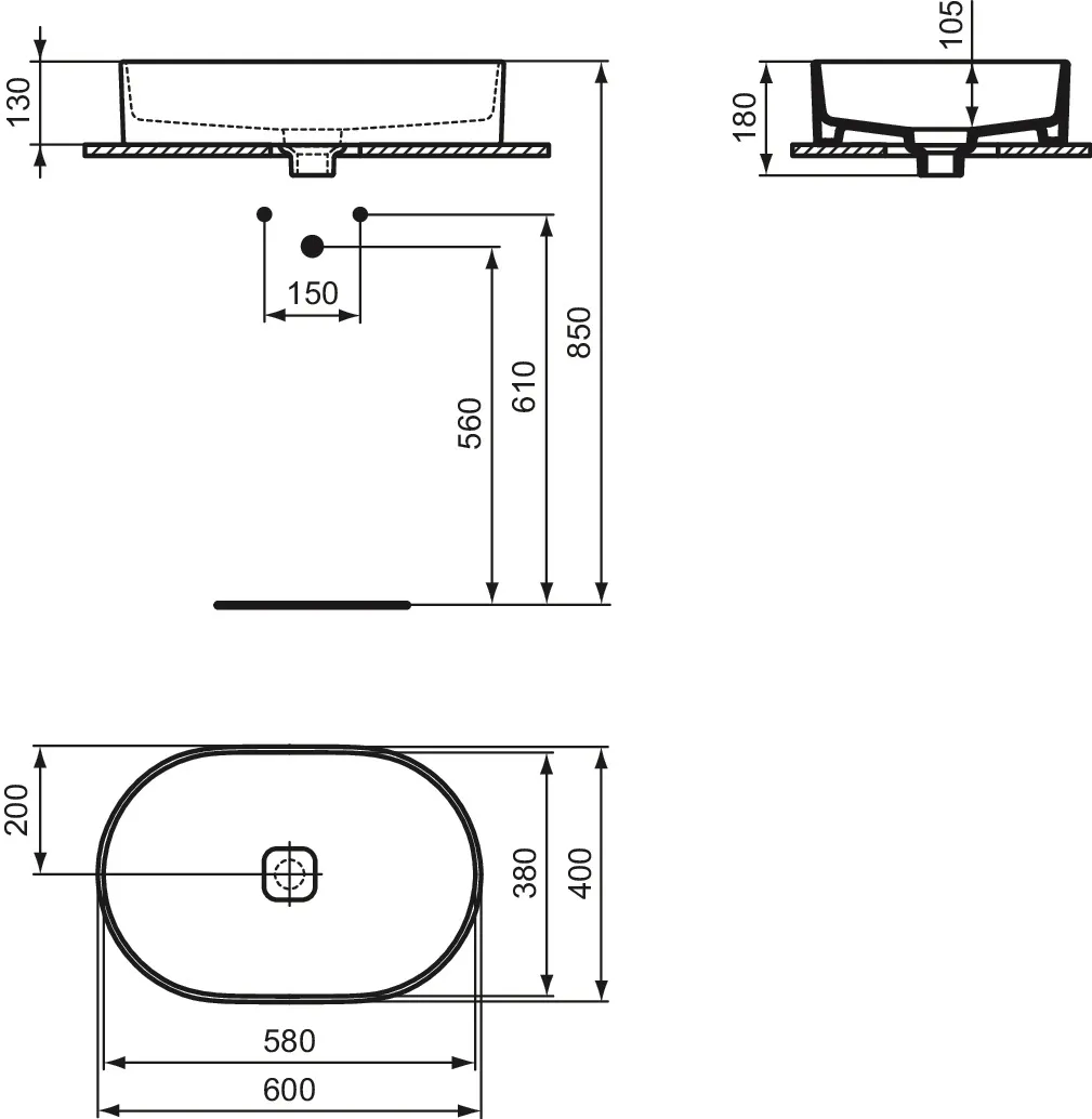 Waschbecken „StradaII“ 60 × 40 × 18 cm Waschbecken „StradaII“ 60 × 40 × 18 cm