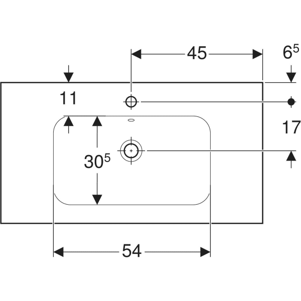 Wandwaschtisch mit Ablagefläche „iCon Light“, mittig, rechteckig, Ablagefläche links und rechts 90 × 48 cm in weiß alpin