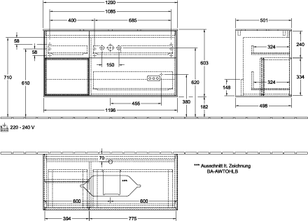 Villeroy & Boch Waschtischunterschrank „Finion“ für Schrankwaschtisch 120 × 60,3 × 50,1 cm 3 Schubladen, für Waschtischposition mittig, inkl. Beleuchtung in mittig