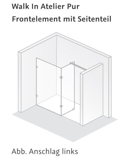 HSK rahmenlos Walk-In-Duschkabine Frontelement mit Seitenteil links „Atelier Pur“ Glas Klar hell, Sondergröße HSK rahmenlos Walk-In-Duschkabine Frontelement mit Seitenteil links „Atelier Pur“ Glas Klar hell, Sondergröße
