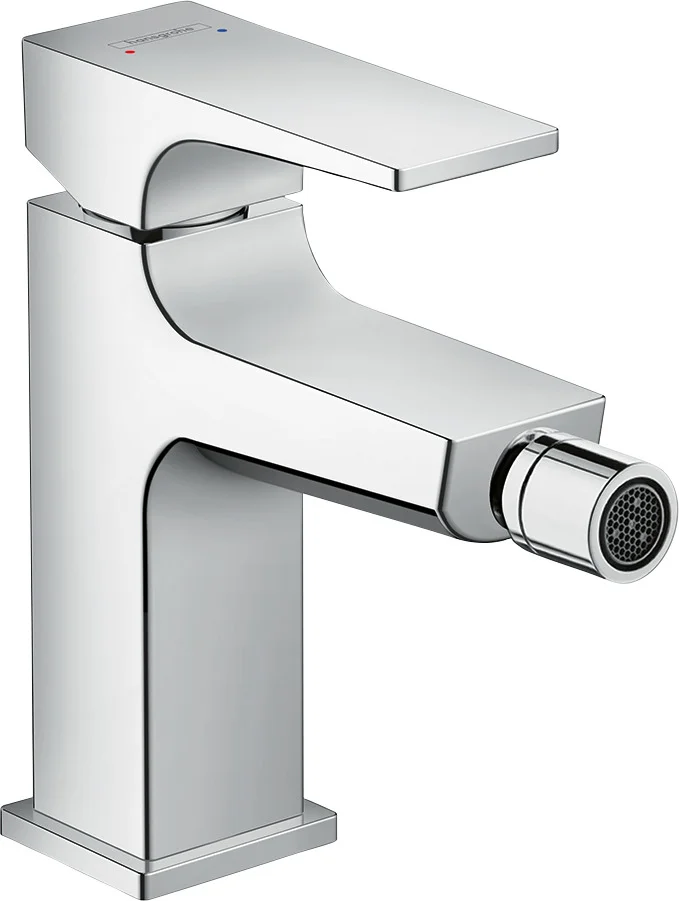 Hansgrohe Bidetmischer Metropol, Chrom, Einhebel-Bedienung mit Push-Open Ablaufgarnitur, Ausladung 129 mm, Auslaufhöhe 100 mm