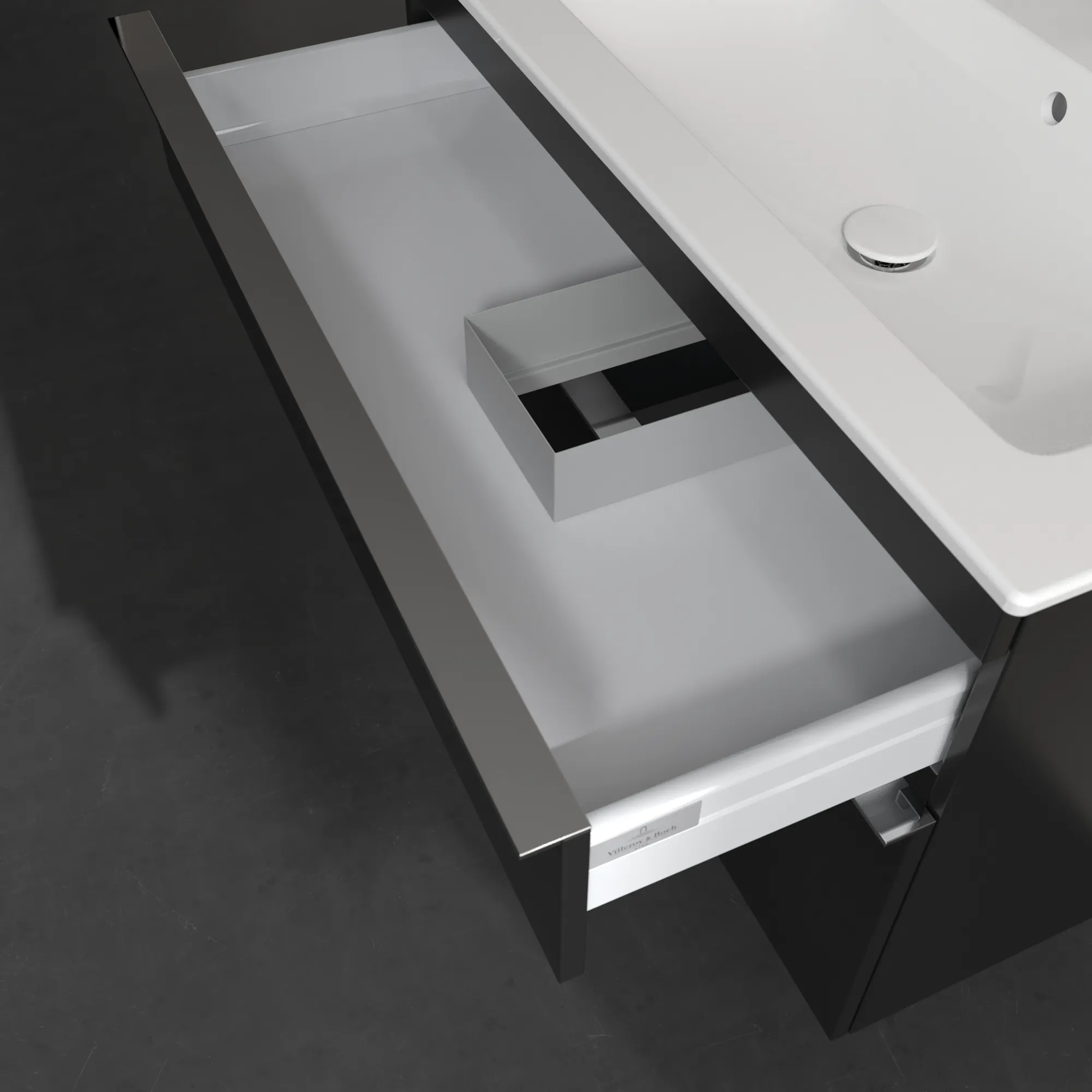 Villeroy & Boch Waschtischunterschrank „Venticello“ für Schrankwaschtisch 953 × 590 × 502 mm Volcano Black, für Becken rechts