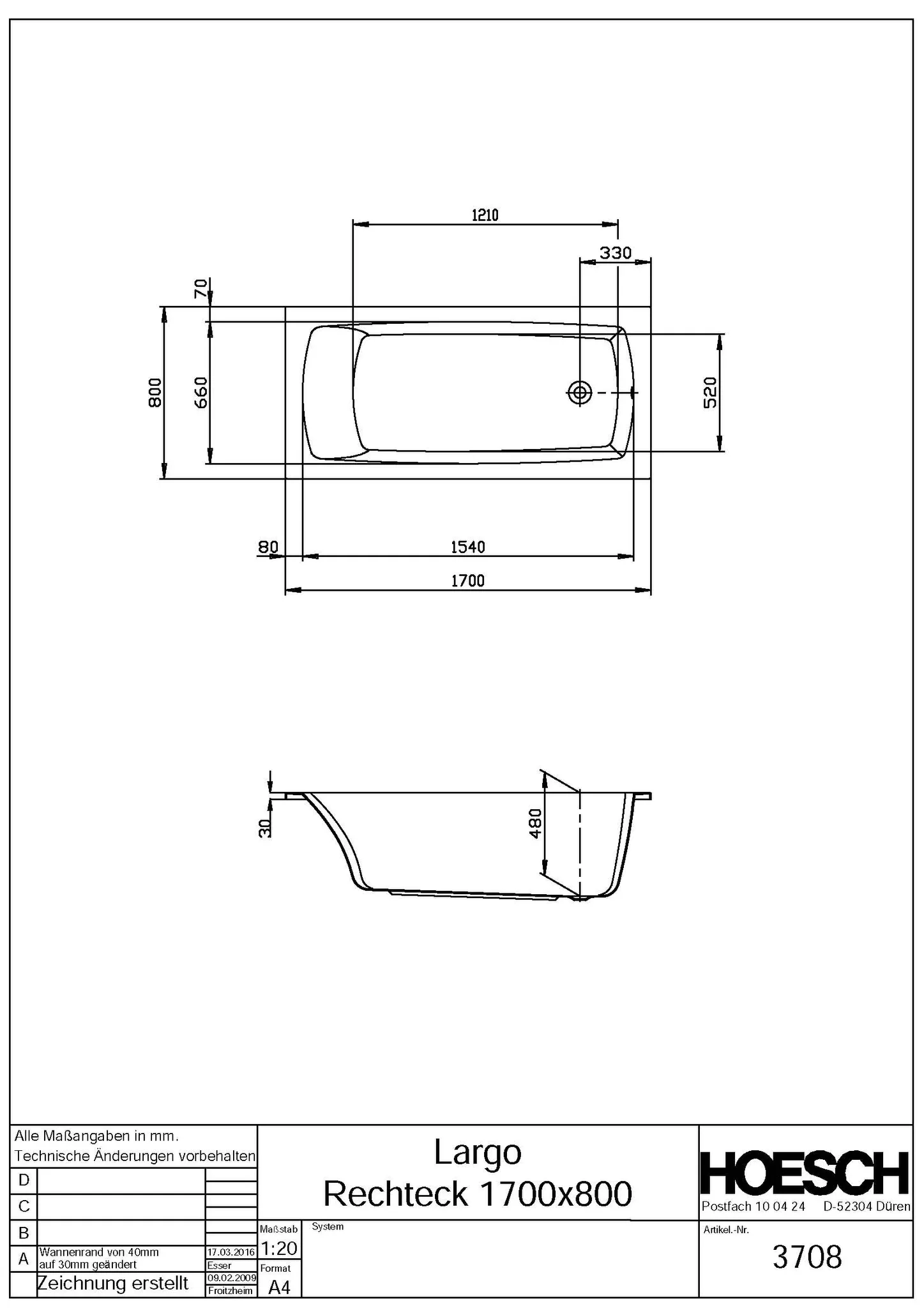 Hoesch Largo Badewanne 1700x800 Weiß Hoesch Largo Badewanne 1700x800 Weiß