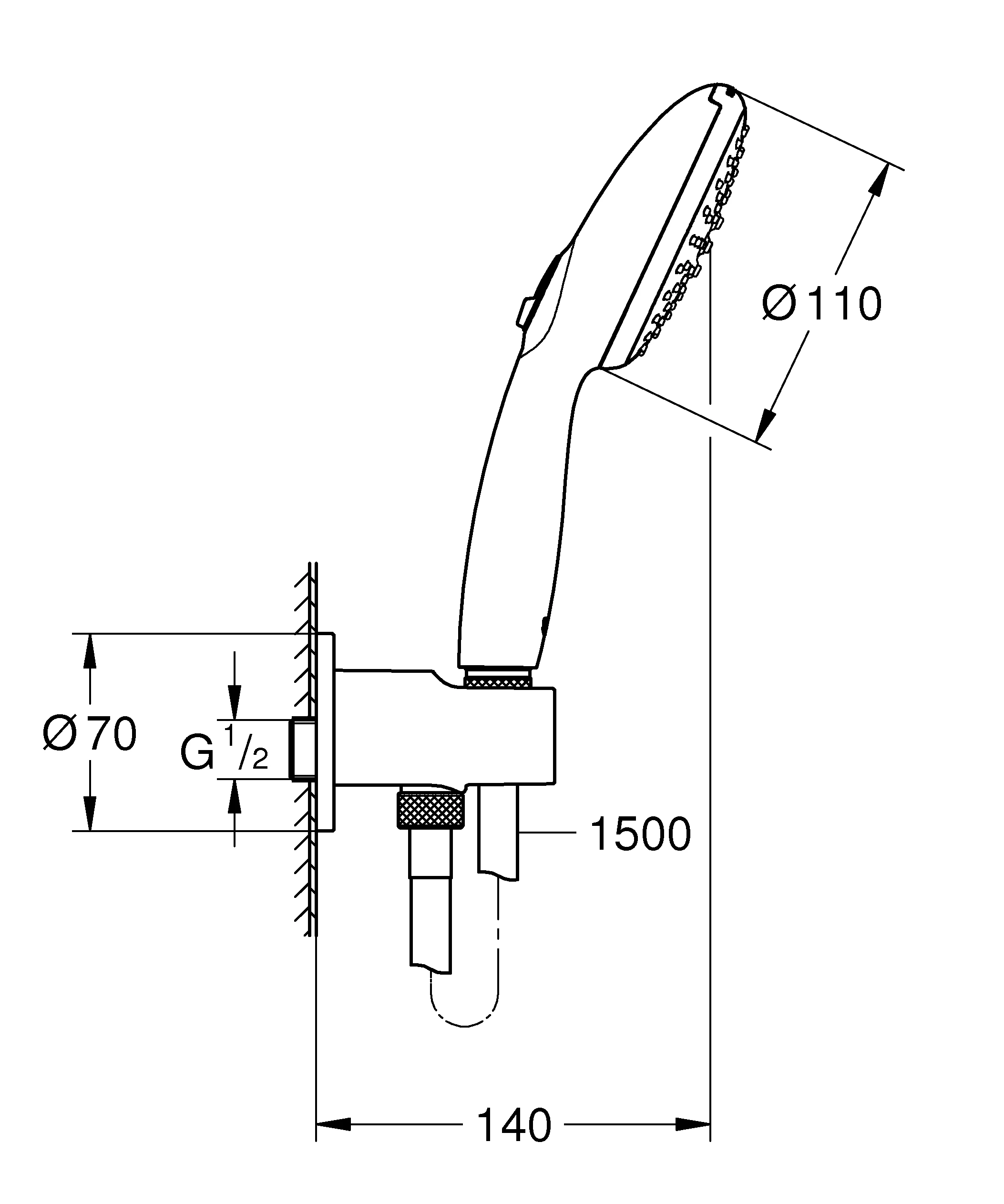 Wandhalterset Tempesta 110 26406_3, 2 Strahlarten: Rain/Jet, Wandanschlussbogen mit Halter, Relexaflex Brauseschlauch 1.500mm, Water Saving, maximaler Durchfluss (bei 3 bar): 8.5 l/min, chrom