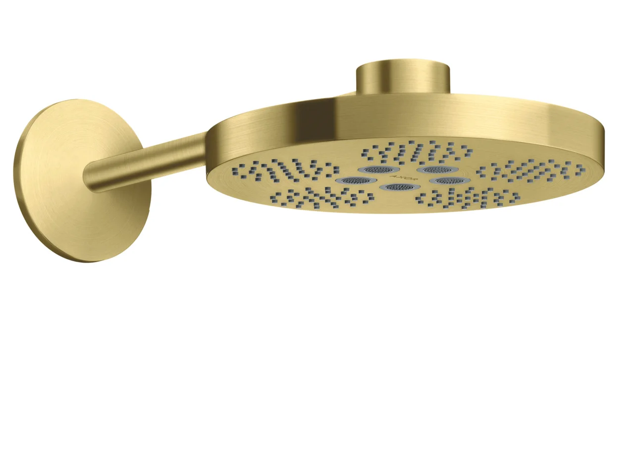 Hansgrohe AXOR One Kopfbrause 280 2jet mit Brausearm BB, Brushed Brass, 389 mm, DN15, für Durchlauferhitzer geeignet Hansgrohe AXOR One Kopfbrause 280 2jet mit Brausearm BB, Brushed Brass, 389 mm, DN15, für Durchlauferhitzer geeignet