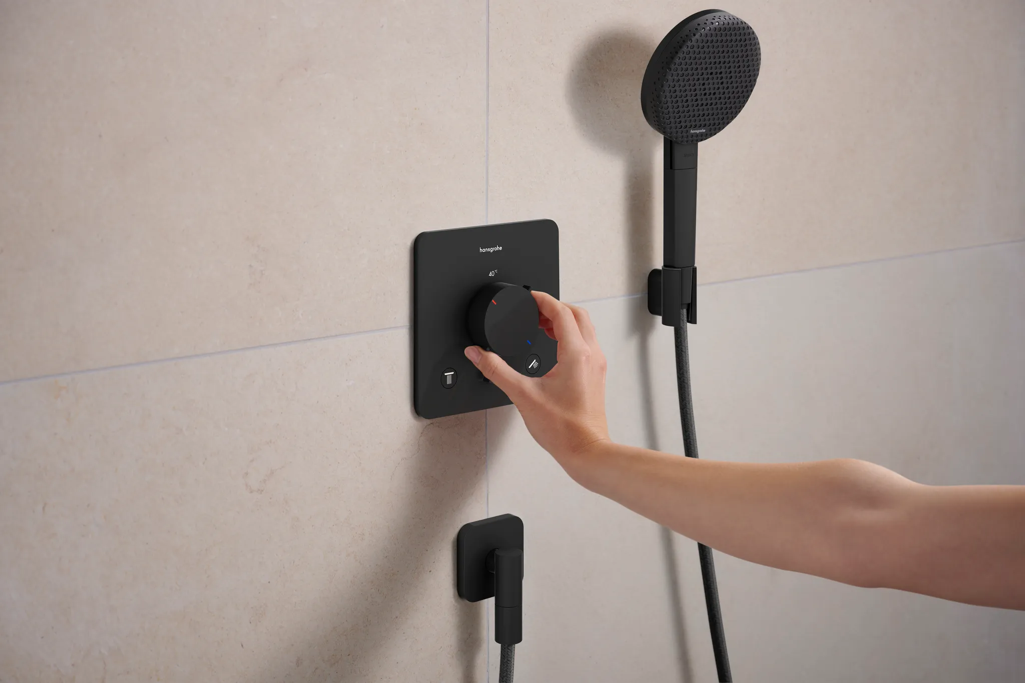 Hansgrohe Ecostat Comfort Q Thermostat Unterputz, 2 Verbraucher, Mattschwarz, iBox universal 2 Anschluss