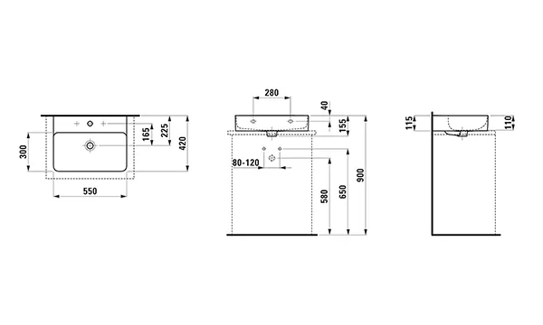Aufsatzwaschtisch VAL 420x550x155 1 Hahnloch mit Überlauf weiß Aufsatzwaschtisch VAL 420x550x155 1 Hahnloch mit Überlauf weiß
