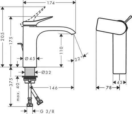 Waschtischmischer 110 Vivenis CoolStart mit Zugstangen-Ablaufg.chrom