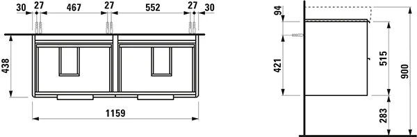 Waschtischunterbau BASE für PRO S 438x1159x515 4 Schubladen mit Griff aluminium eloxiert für Waschtisch H814966 weiß matt Waschtischunterbau BASE für PRO S 438x1159x515 4 Schubladen mit Griff aluminium eloxiert für Waschtisch H814966 weiß matt