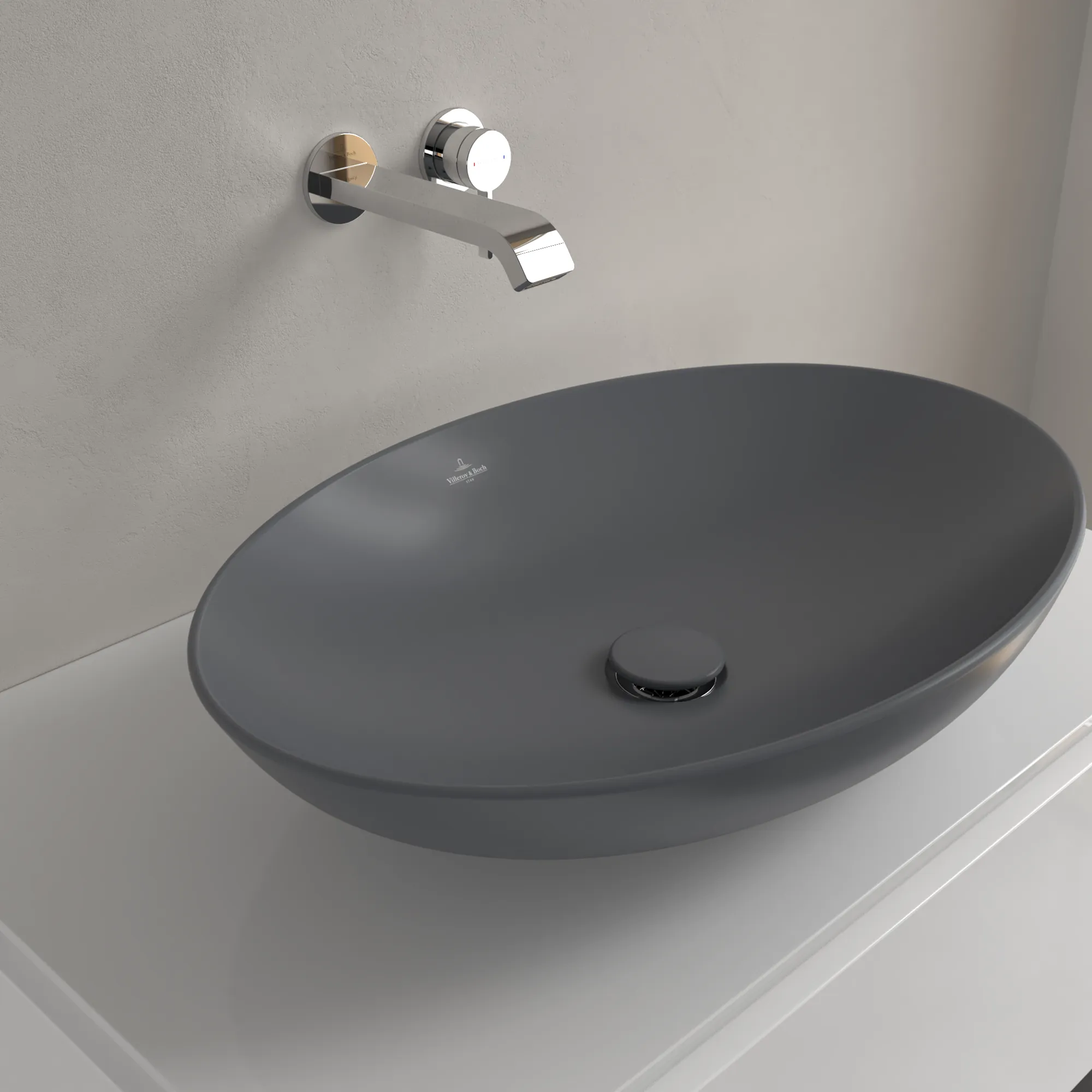Villeroy & Boch Aufsatzwaschtisch aus TitanCeram „Loop & Friends“ 620 × 420 × 150 mm, ohne Hahnlochbohrung in Graphite