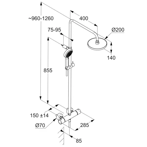 Kludi DIVE S 3S Thermostat Dual Shower System chrom